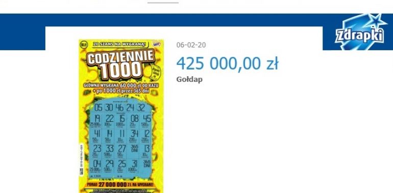 Gołdapianin wygrał 425 000 zł w zdrapce?!