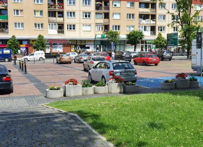 miasto, plac zwycięstwa, parking, papiernia, lato